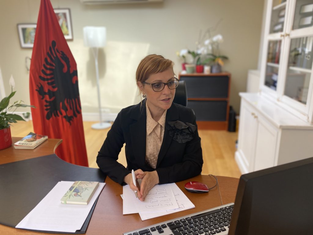 Ambassador of Albania, during the webinar on women inclusion and role in peace